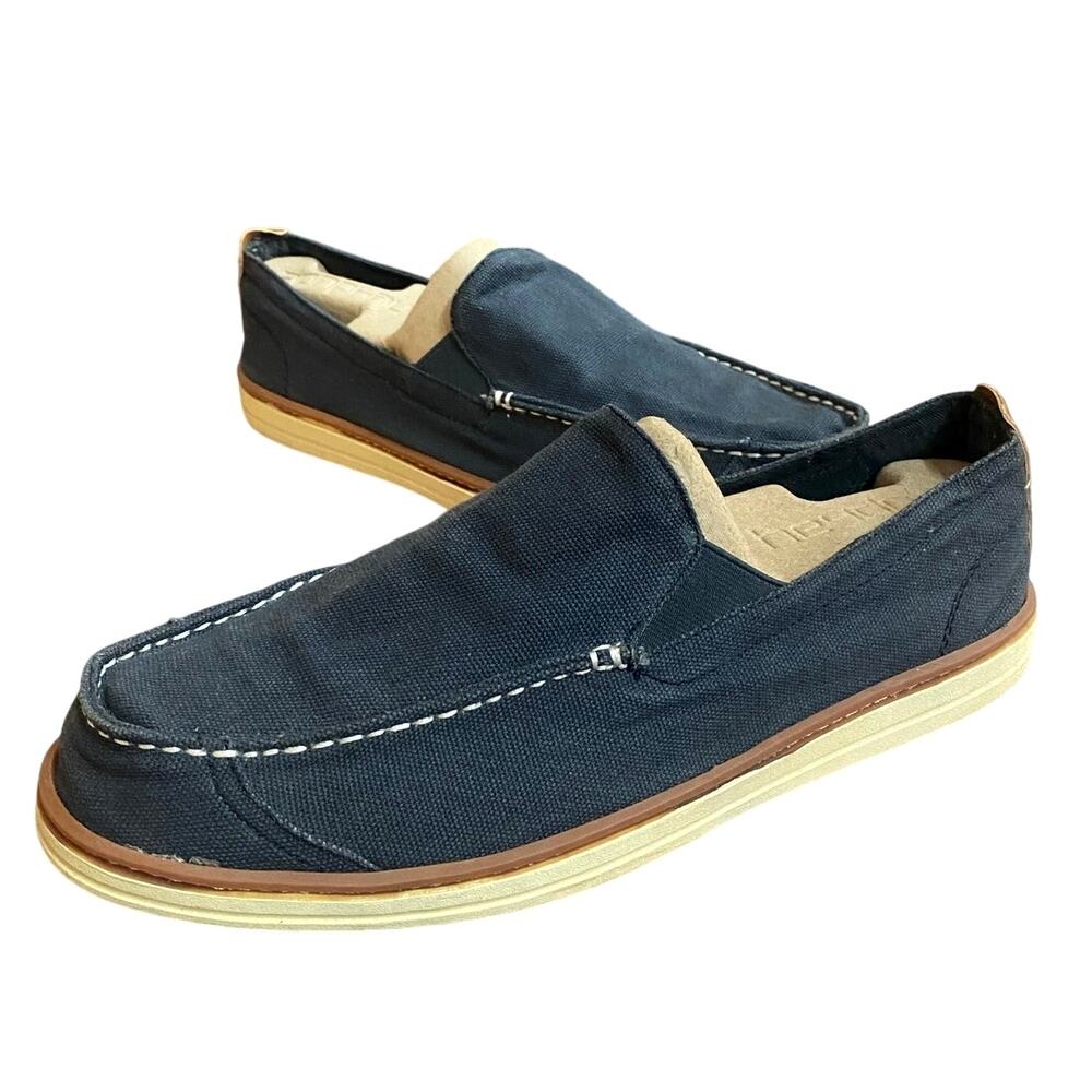 Eddie Bauer Men's Slip On Shoes 10.5 Navy Blue Canvas Denim Loafers NEW